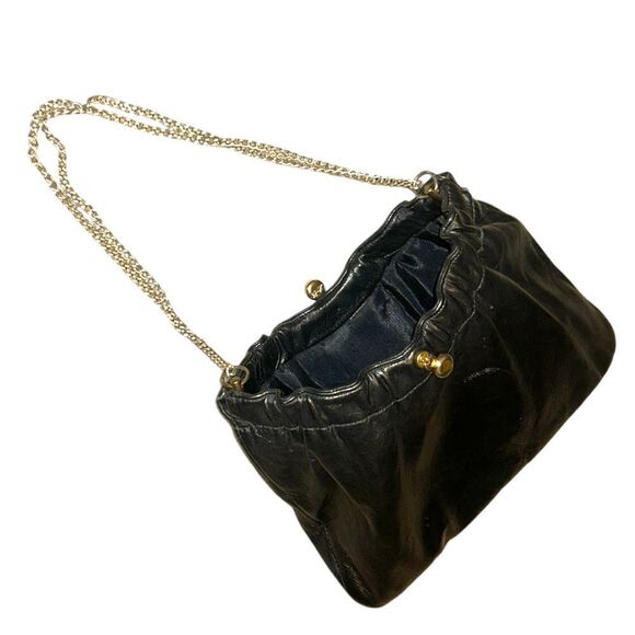 Vintage Ande Black Leather Clutch Evening Bag Purse Handbag Shoulder Bag - Picture 6 of 12